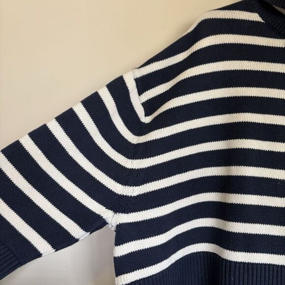 GAP Sweater Women Sz XL Navy White Turtleneck Striped Heavyweight Cotton Slits - Picture 4 of 8